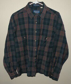 Sir Pendleton 100% Virgin Wool Shirt Men’s Large Green Plaid Made USA